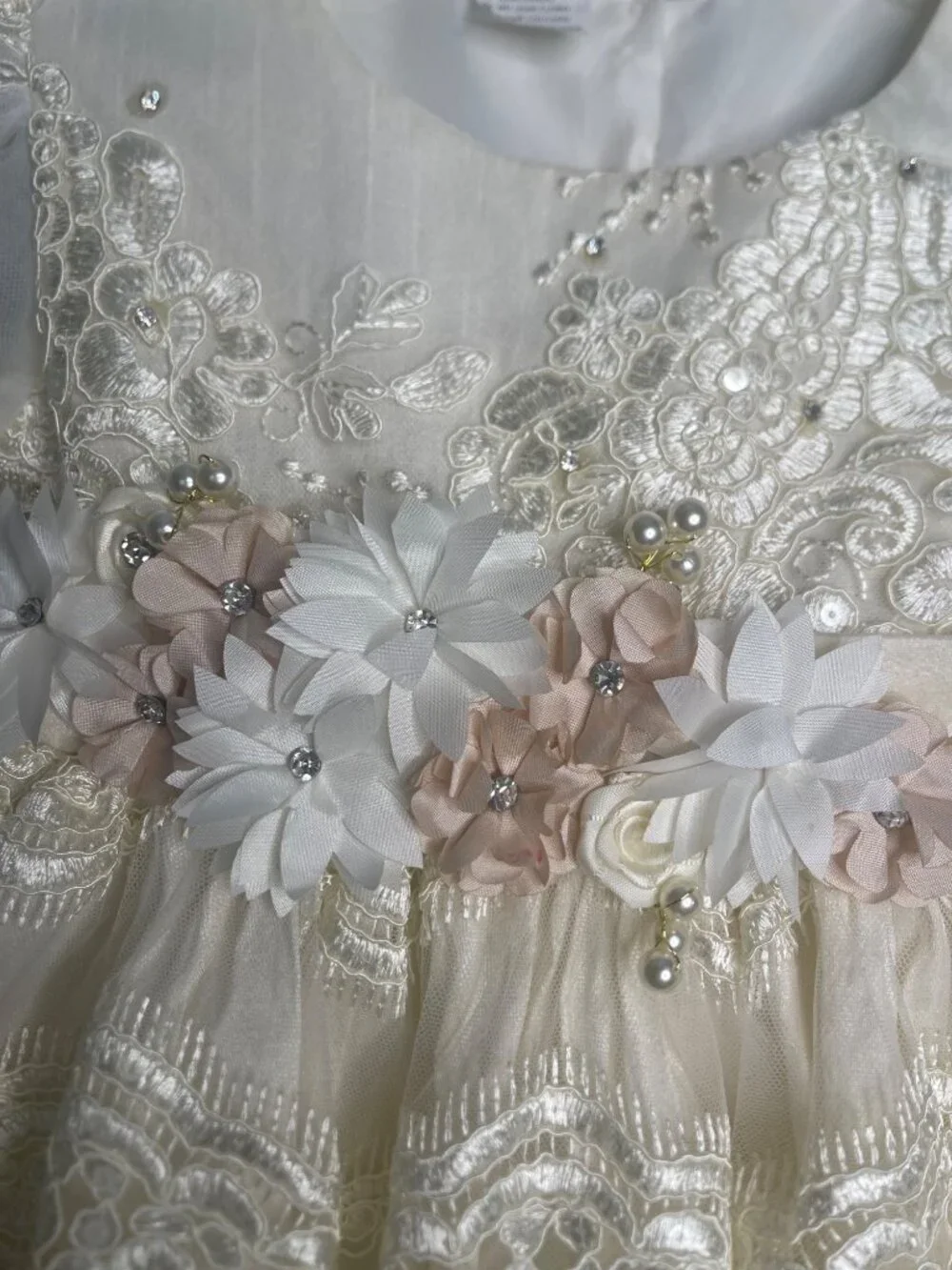 Fancy Flower Girl Toddler 3 Christening Wedding Lacy Dress Baptism Party Ivory